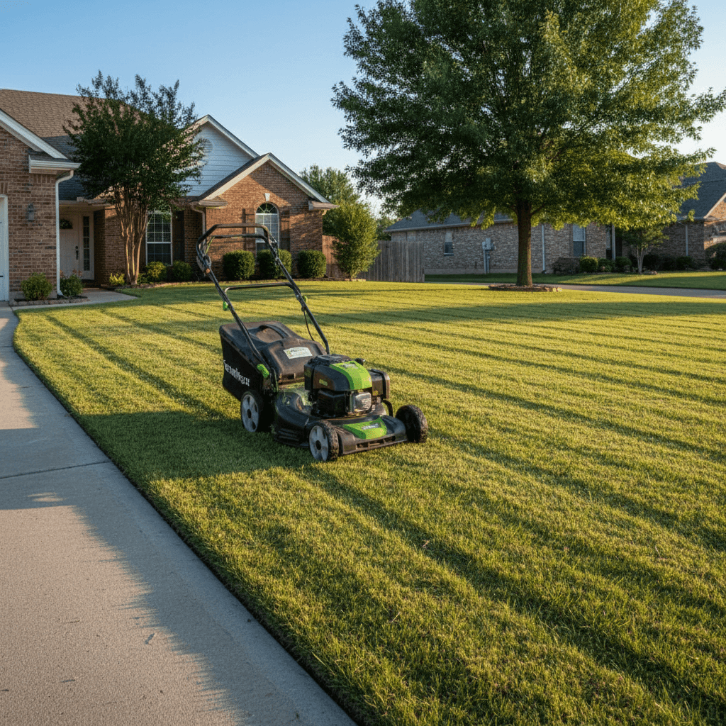 Lawn mower cutting grass with neat edges