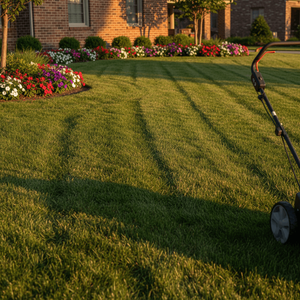 Freshly mowed lawn with clean edge lines