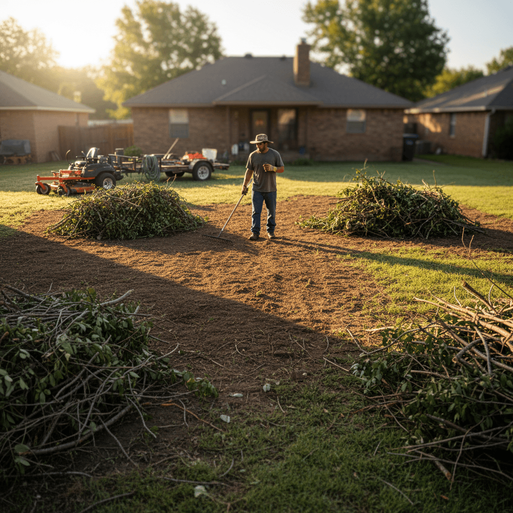 Yard cleanup service removing debris and clearing outdoor space