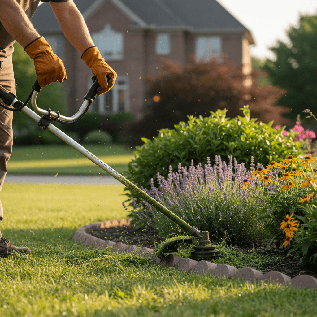 Professional landscaper working on residential lawn care in Oklahoma City